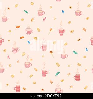 Color seamless pattern tea time and sweets Stock Vector