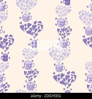 seamless pattern Tea and hearts. Template for card, poster, print. Stock Vector