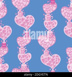 seamless pattern Tea and hearts. Template for card, poster, print. Stock Vector