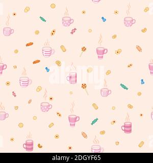 Color seamless pattern tea time and sweets Stock Vector