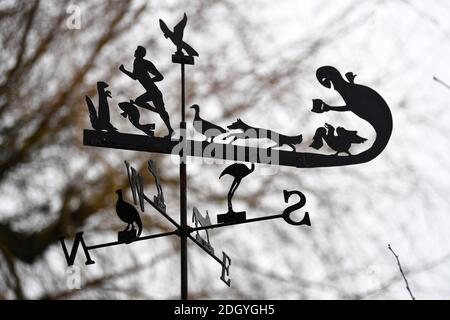 GV's of the village of Kintbury, near Hungerford, Berkshire - Unusual weathervane, Wednesday 2nd December 2020. Stock Photo