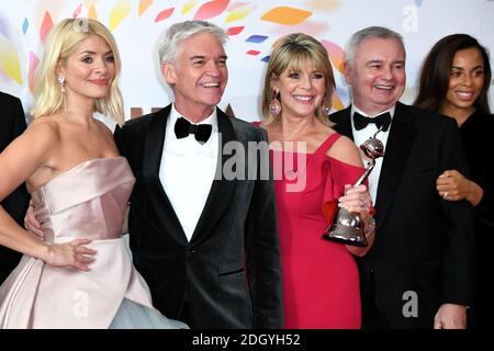 (left to right) Holly Wiloughby, Phillip Schofield, Ruth Langsford and Eamonn Holmes with the award for best live magazine in the Press Room at the National Television Awards 2020 held at the O2 Arena, London. Photo credit should read: Doug Peters/EMPICS Stock Photo