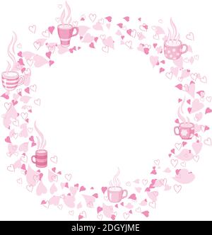 Circle frame of tea and heart. Template for card, poster, print. Stock Vector
