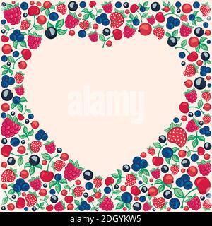 decorative frame Heart from berries and leaves. Stock Vector