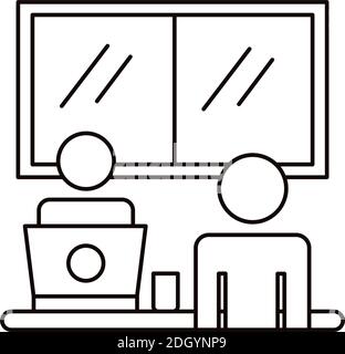 avatars couple working in laptop coworking line style icon vector illustration design Stock Vector