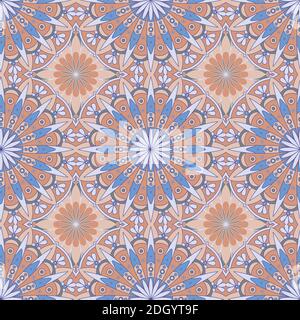 Ethnic tight vector pattern. Brown and blue flower mandalas, Ethnic draw. Can be used for design of fabric, covers, wallpapers, tiles. Stock Vector