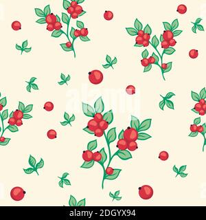 Seamless pattern with red currant berries on beige background. Stock Vector