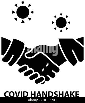 covid handshake icon, black vector sign with editable strokes, concept illustration Stock Vector