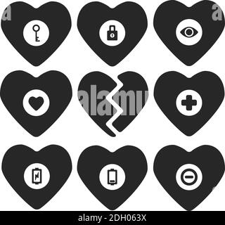 set of abstract icons with black hearts emotions and feeling Stock Vector