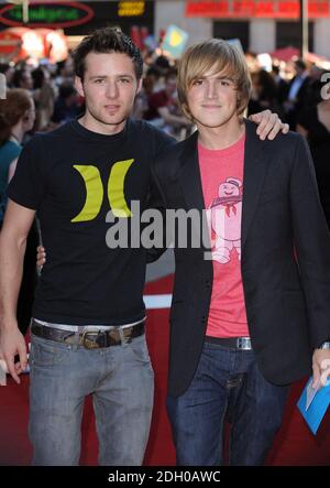 Harry Judd (left) and Tom Fletcher from McFly arriving at the UK Film Premiere of The X Files: I Want To Believe at the Empire Cinema in Leicester Square, central London. Stock Photo