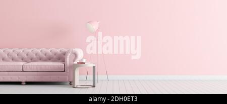 Mock up, Empty pink Living room, interior design with copy space 3D Render 3D illustration Stock Photo