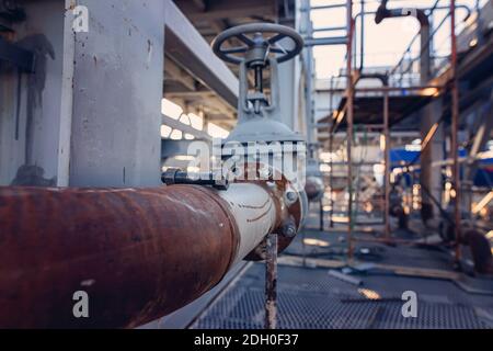 New installed process pipelines with installed shut off valves Stock Photo