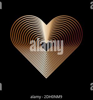 Gold stylized heart on a black background. Abstract geometric shape. Vector. Stock Vector
