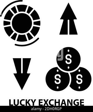 lucky exchange icon, black vector sign with editable strokes, concept illustration Stock Vector