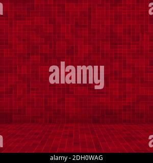 Red ceramic glass colorful tiles mosaic composition pattern background. Stock Photo