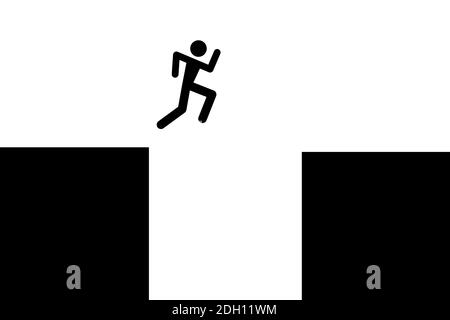 Parkour and free run - symbol of male is jumping over gap between buildings in urban space. Vault on teh roof. Vector illustration Stock Photo