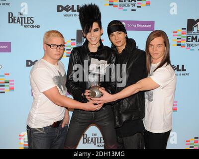 Tokio Hotel in the press room during the 2009 MTV Europe Music Awards at the O2 World in Berlin, Germany. Stock Photo