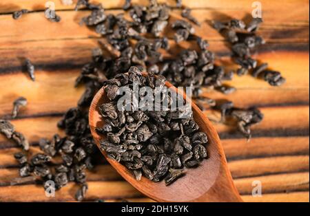 Puer tea on wooden table Stock Photo