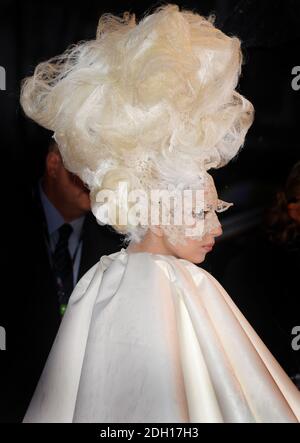 Lady Gaga arriving at The Brit Awards 2010 at Earls Court, London Stock Photo