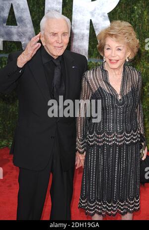 Kirk Douglas and Anne Buydens arriving at the Vanity Fair Oscar Viewing Party 2010, at the Sunset Tower, Los Angeles Stock Photo