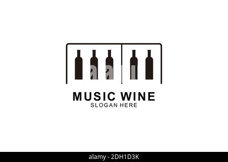 wine and piano button logo template design. symbol illustration. Stock Vector