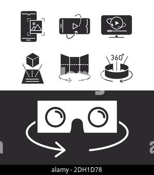 augmented reality icons set interactive simulation 360 degree view vector illustration silhouette style Stock Vector