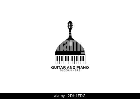 guitar and piano button logo template design. symbol illustration. Stock Vector