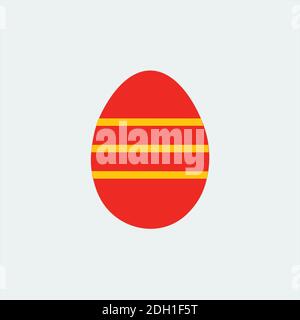 Red Easter Egg with yellow stripes. Flat Design.  Stock Vector