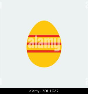 Yellow Easter Egg with red stripes. Flat Design.  Stock Vector