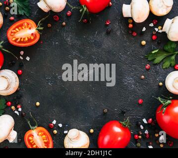 Food ingredients on black background, copy space Stock Photo
