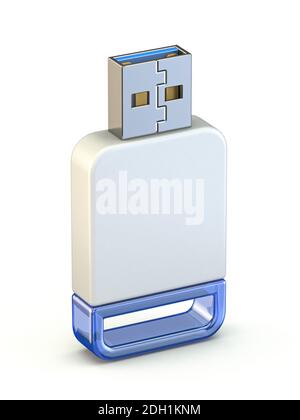 White blue USB memory stick standing 3D Stock Photo