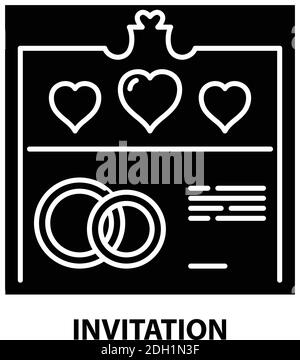 invitation icon, black vector sign with editable strokes, concept illustration Stock Vector
