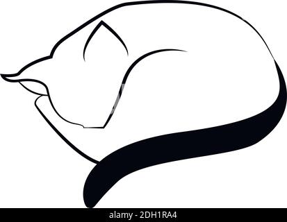 Sleeping cat line vector illustration isolated on white background. EPS 10 Stock Vector