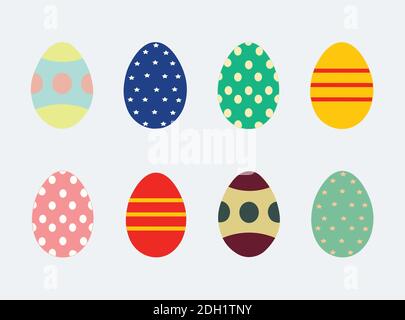 Beautiful Set of eight colorful easter eggs.  Stock Vector