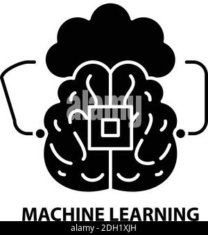 machine learning icon, black vector sign with editable strokes, concept illustration Stock Vector
