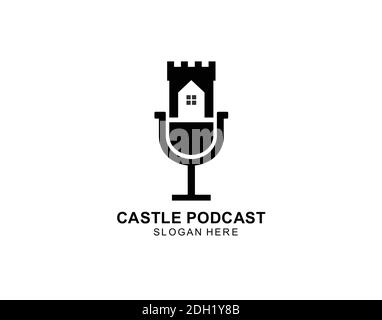 podcast and castle logo icon symbol designs Stock Vector