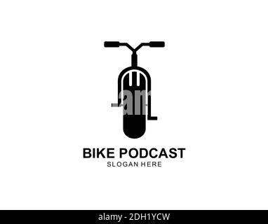 Bikers Podcast Logo Design Template . Podcast Bike Logo Design Black Stock Vector
