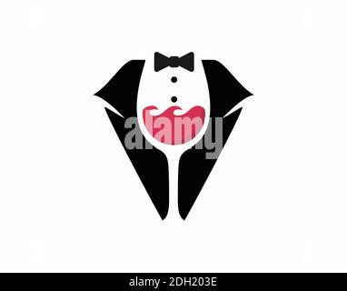 Tuxedo wine logo design consept Stock Vector