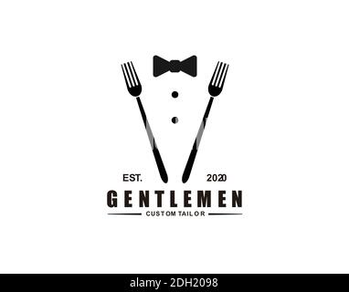 fork ribbonTuxedo Logo Design Hipster Retro For Restaurant Stock Vector