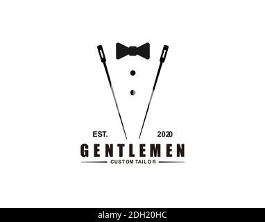 Needle Ribbon Tie tuxedo logo symbol tailor design inspiration Stock Vector