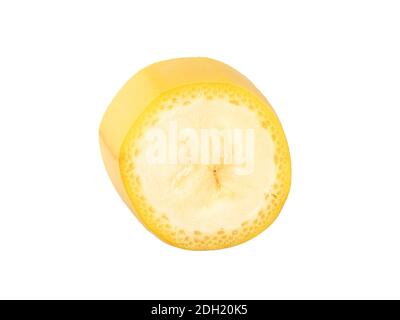 One unpeeled slice of banana, isolated on white Stock Photo