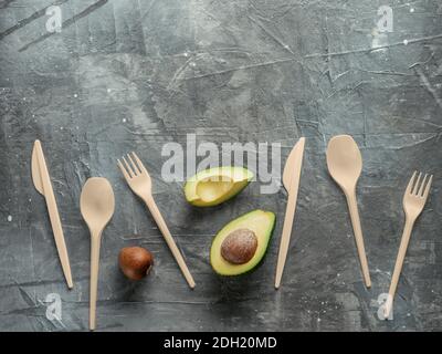 Avocado Seeds Biodegradable Single-Use Cutlery Stock Photo