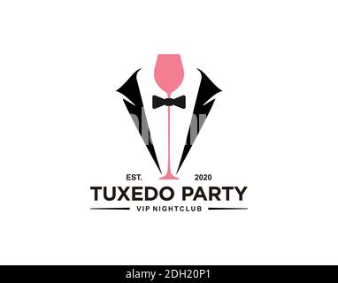 Bow Tie, Tuxedo, Drink wine Restaurant Dinner logo design inspiration Stock Vector