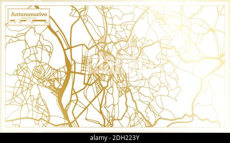 Antananarivo Madagascar City Map in Retro Style in Golden Color. Outline Map. Vector Illustration. Stock Vector