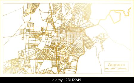 Asmara Eritrea City Map in Retro Style in Golden Color. Outline Map. Vector Illustration. Stock Vector