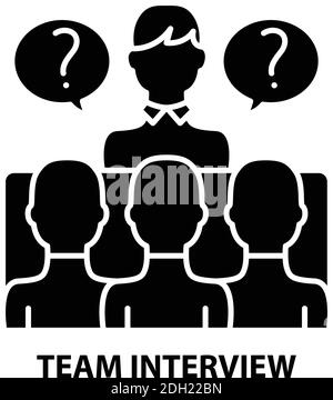 team interview icon, black vector sign with editable strokes, concept illustration Stock Vector