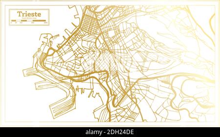 Trieste Italy City Map in Retro Style in Golden Color. Outline Map. Vector Illustration. Stock Vector