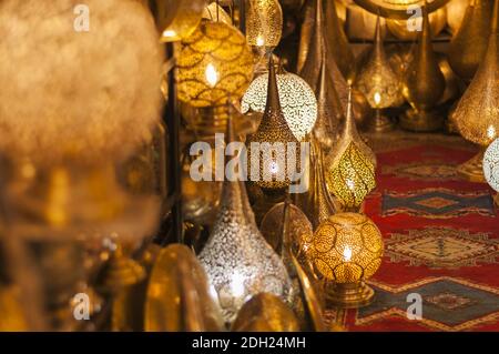 Background of oriental lampshades in a souk. Stock Photo