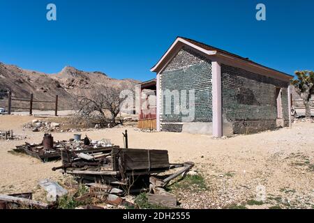 The Bottle House, built in 1906 by a miner from 50,000 beer and liquor bottles, Rhyolite, Nevada. Stock Photo