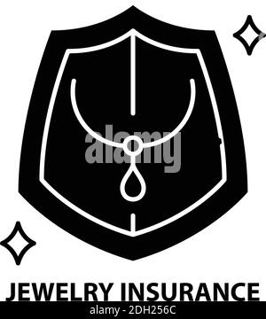 jewelry insurance icon, black vector sign with editable strokes, concept illustration Stock Vector